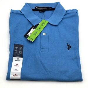 NWT U.S. Polo Assn. Men' Size M Ultimate Pique Blue Solid Polo Shirt